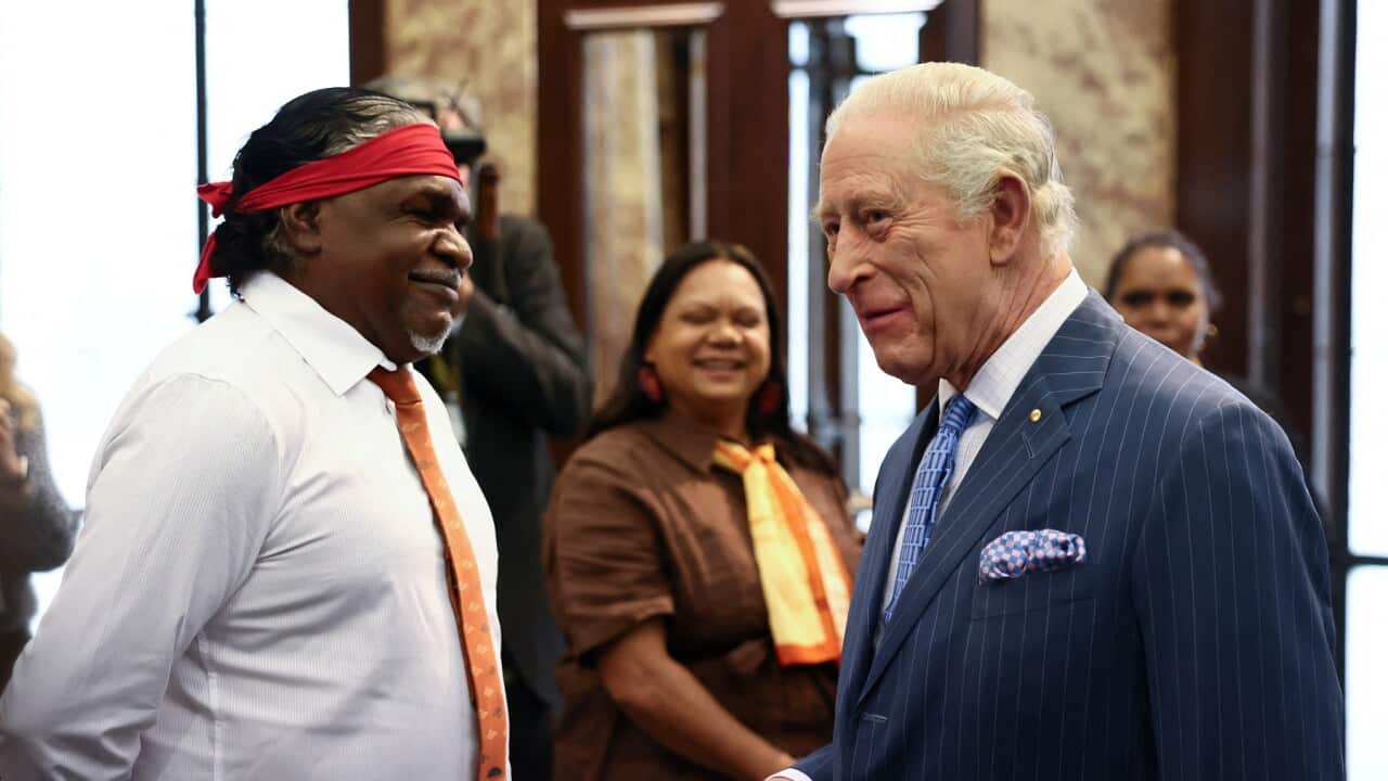 King Charles III meets Anangu Traditional Owners during a celebration to mark the 40th anniversary of the handback of Uluru-Kata Tjuta (AAP)