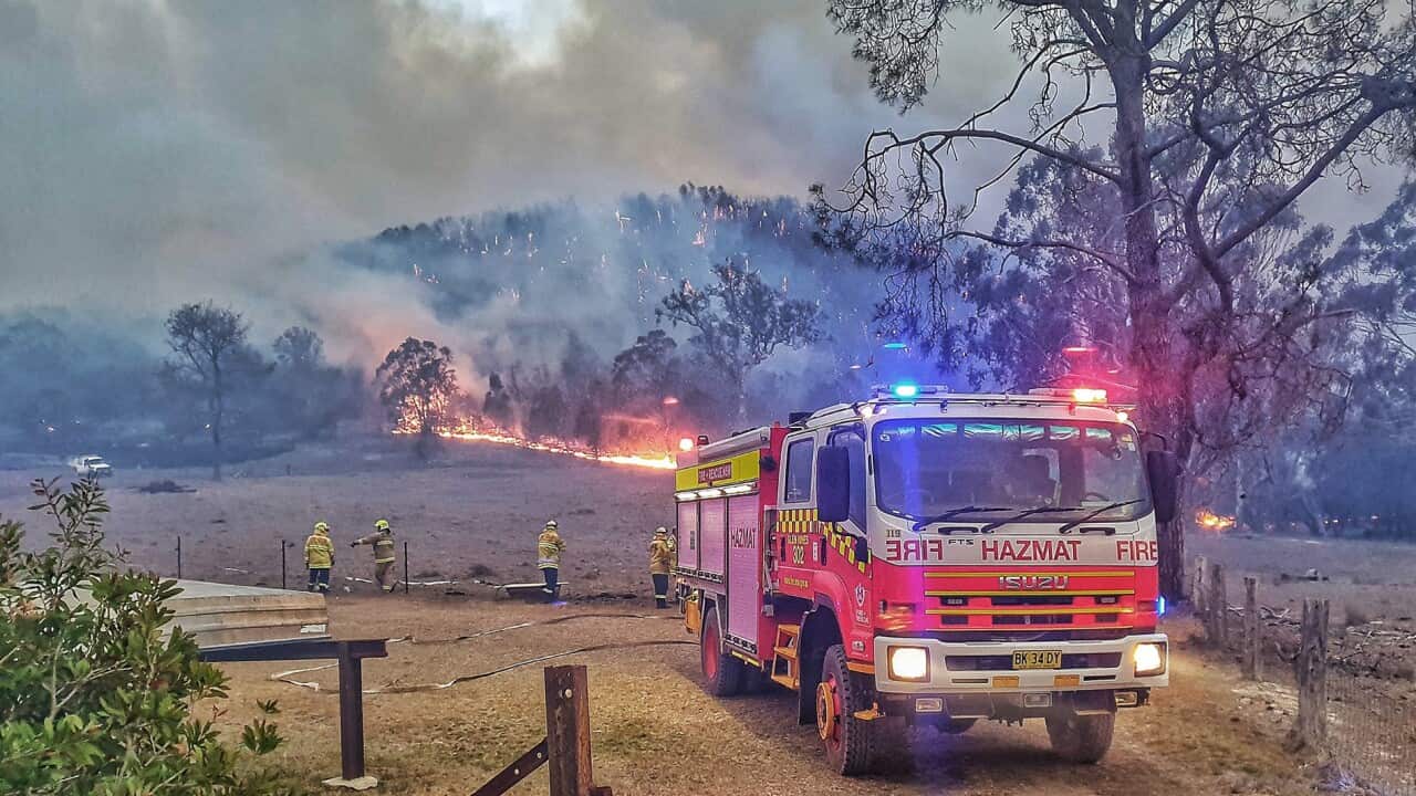 Firefighters fighting a bushfire in Tenterfield, NSW.