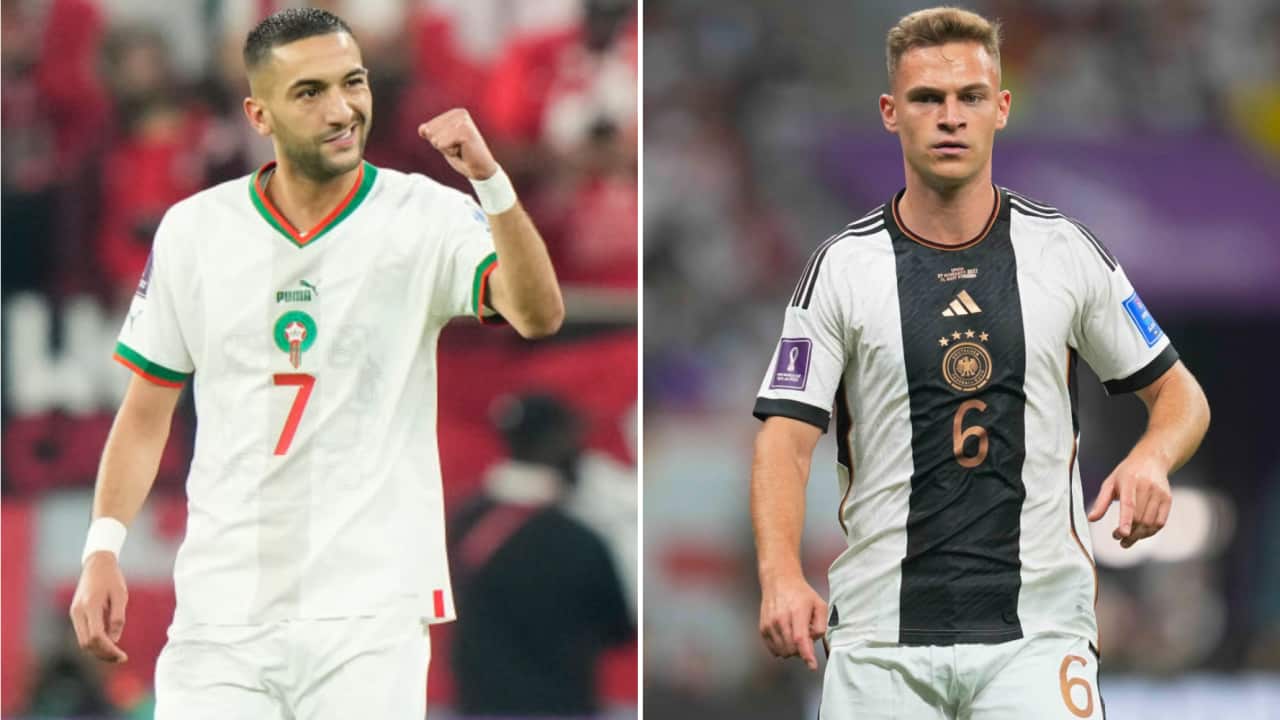 Hakim Ziyech of Morocco and Germany's Joshua Kimmich