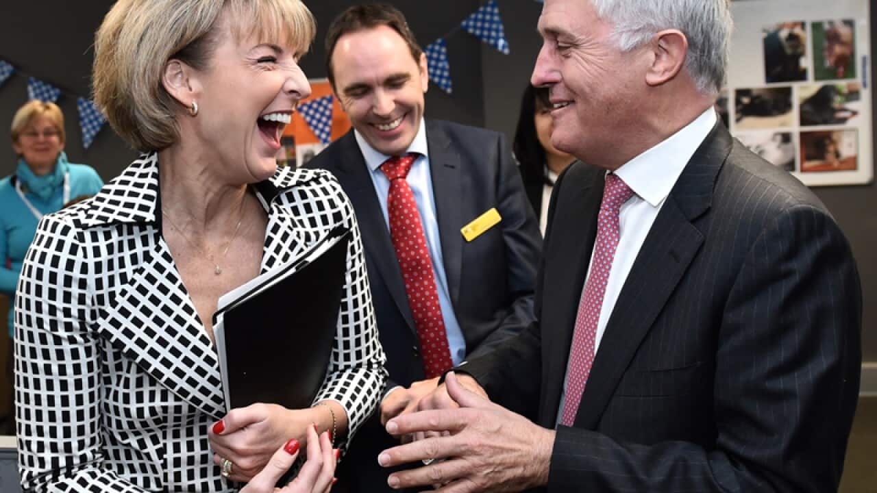 Michaelia Cash (L) and Malcolm Turnbull at Box Hill