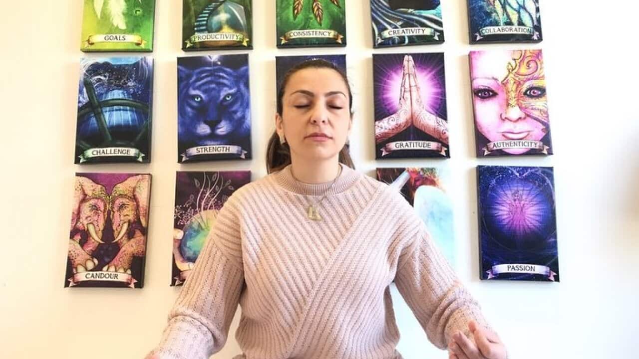 Arezu Jolan meditating