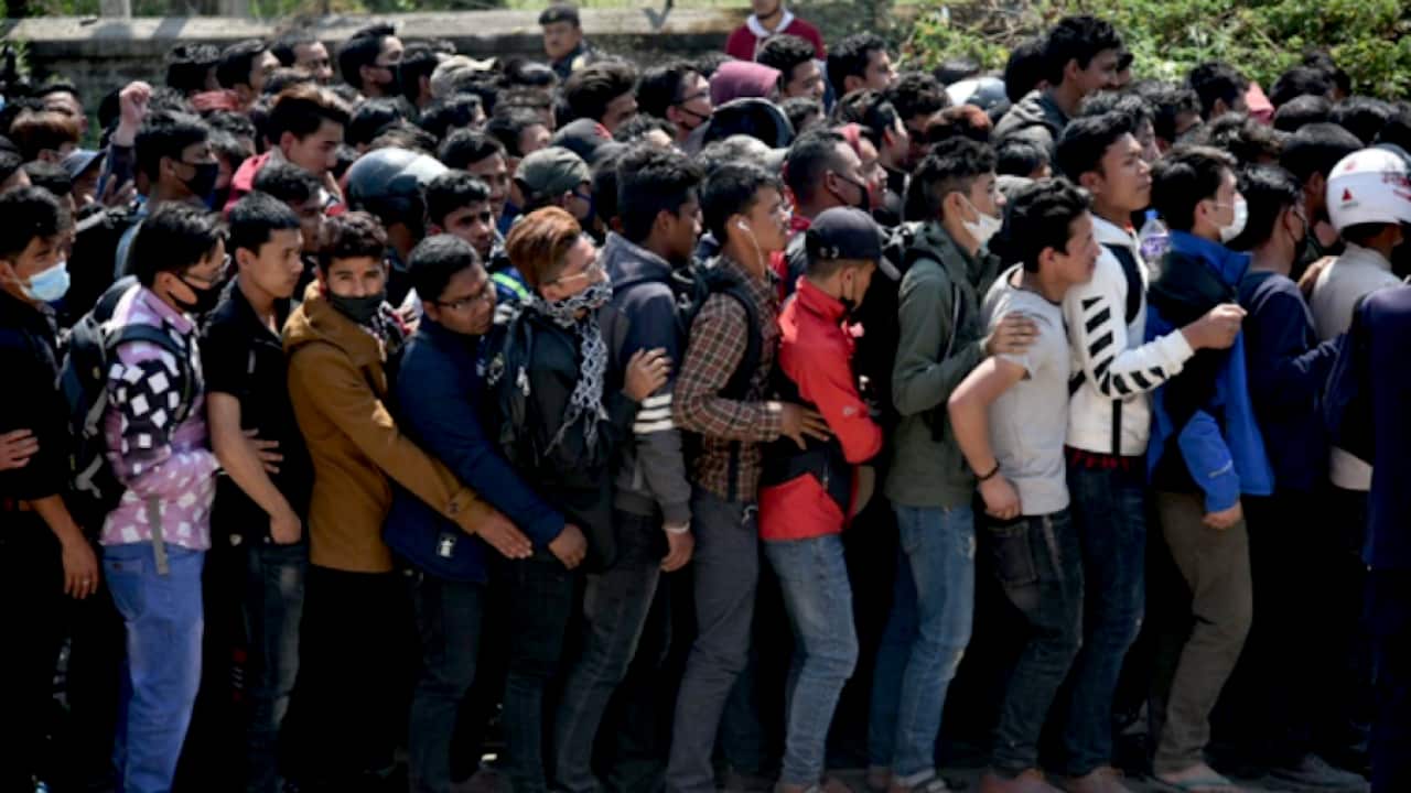 Nepali workers waiting to apply for South Korean work permit in Kathmandu.