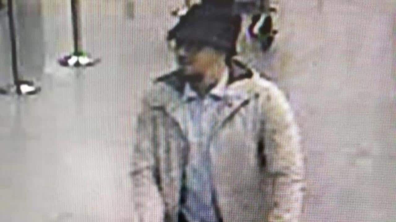 A handout photograph provided by Belgian Federal Police shows a suspect in the Zaventem airport attack in Brussels, Belgium, 22 March 2016. (AAP)