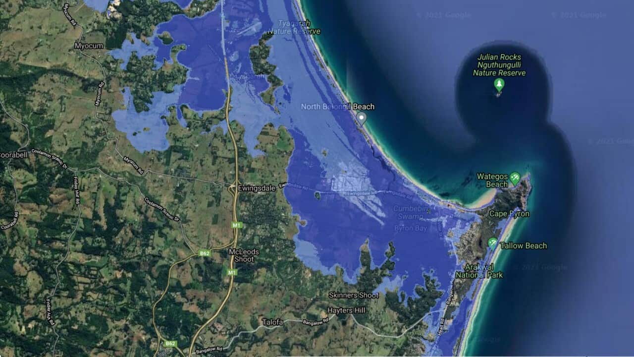 Interactive map showing projected inundation around Cape Byron, NSW