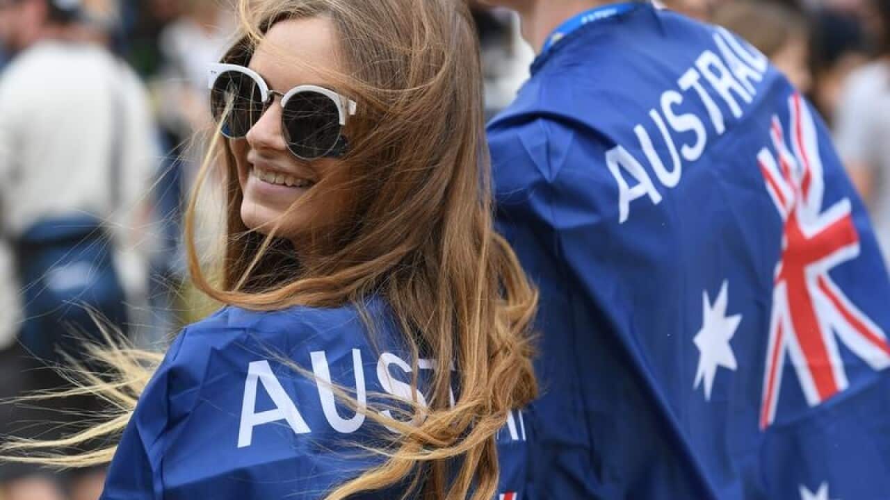 Tennis fans sport Australian gear at the Australian Open