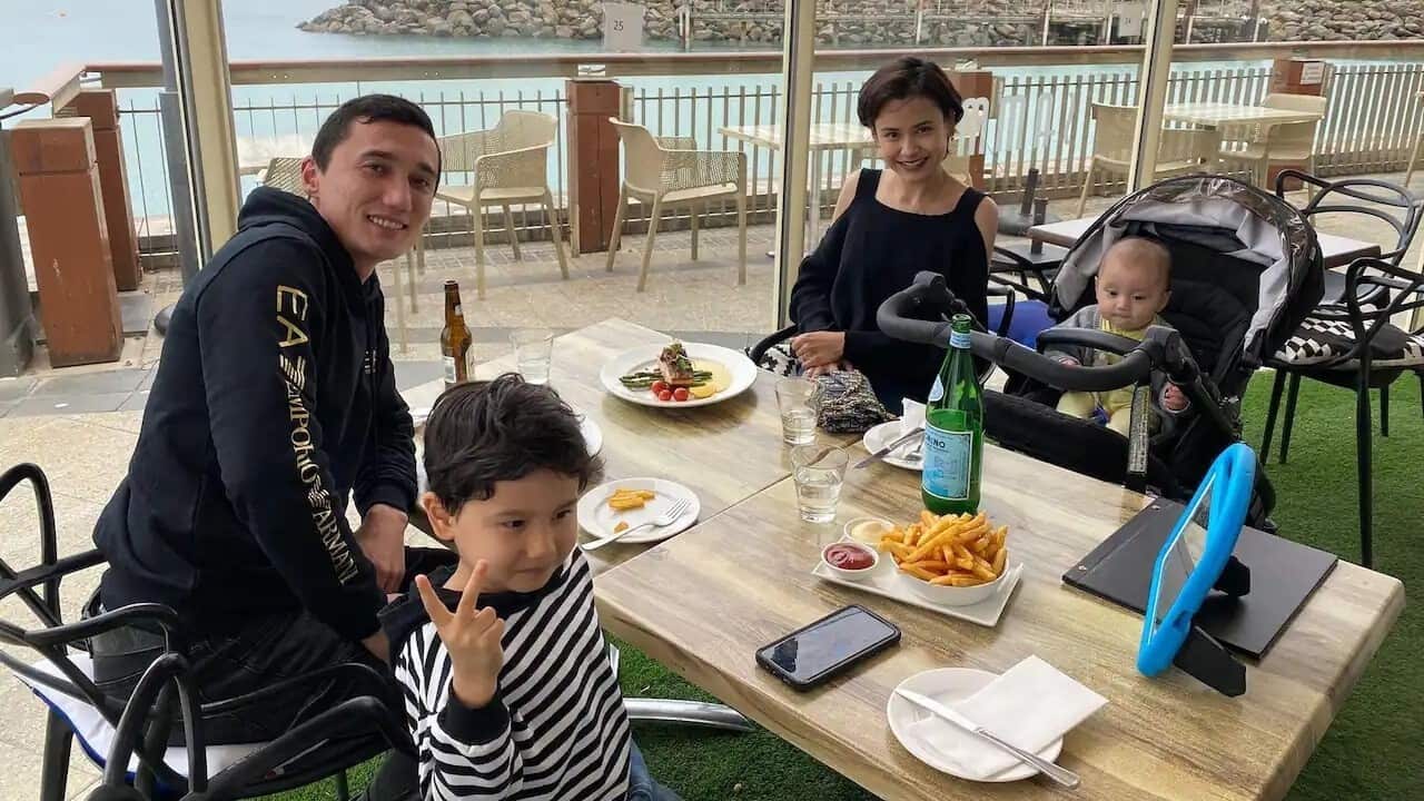 Sadam Abdusalam, Nadila Abdusalam, Latif and Lufti at a restaurant in South Australia