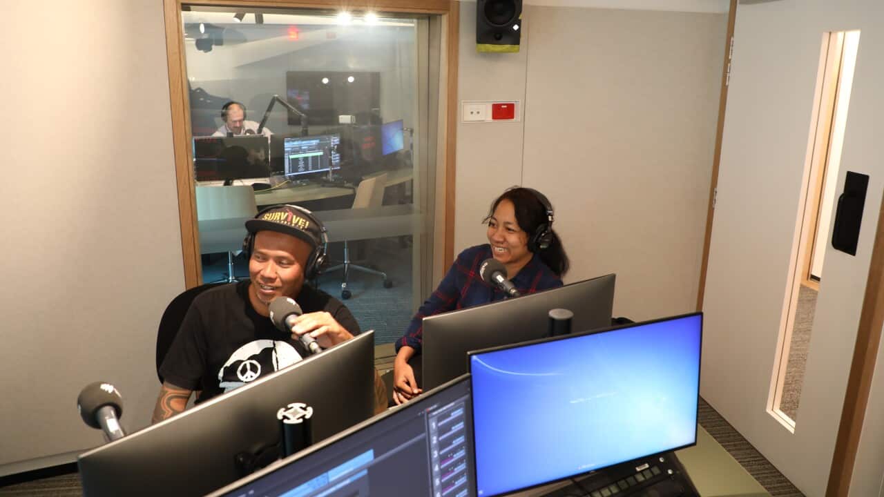 Bayu Widodo and Fitri DK at SBS Studio in Melbourne, 24 Feb 2020.