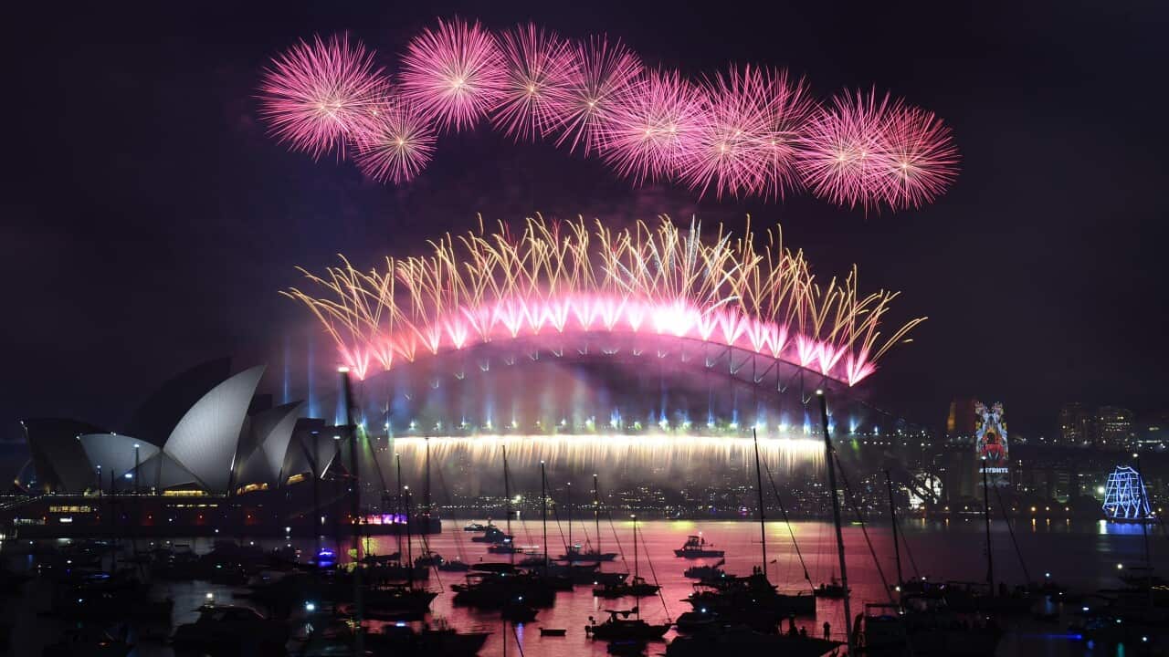 The New Year's Eve Fireworks on Sydney Harbour at Mrs Macquarie's Point in Sydney on Thursday, Dec. 31, 2015. (AAP Image/Mick Tsikas) NO ARCHIVING