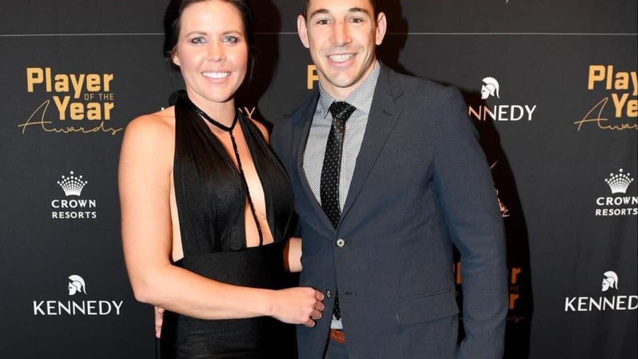 Billy Slater and Nicole Slater arrive at Storm Player awards ceremony.