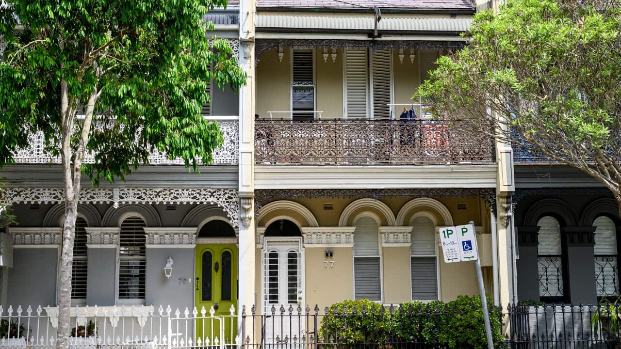 The front of three terrace homes in Sydney