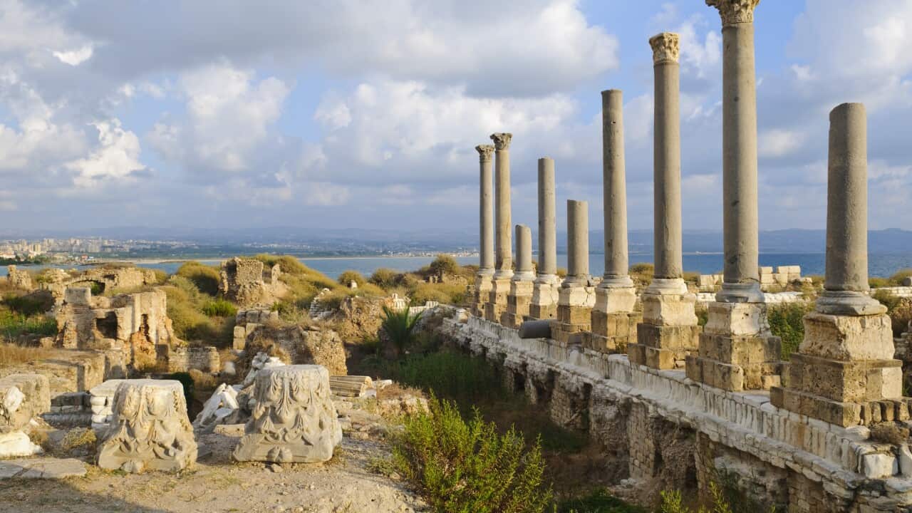 Roman ruins by the sea in Tyre, Lebanon