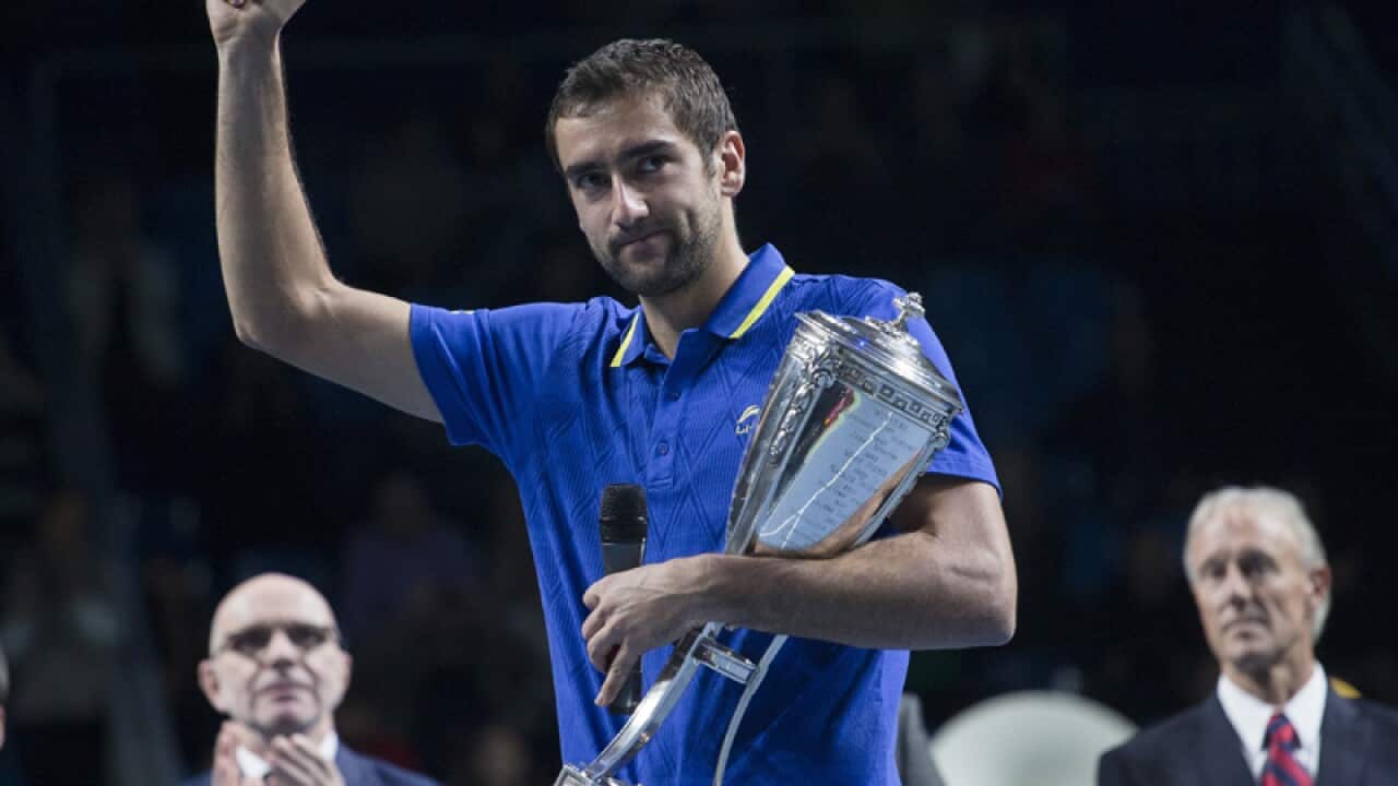 Marin Cilic celebrates his Kremlin Cup win.