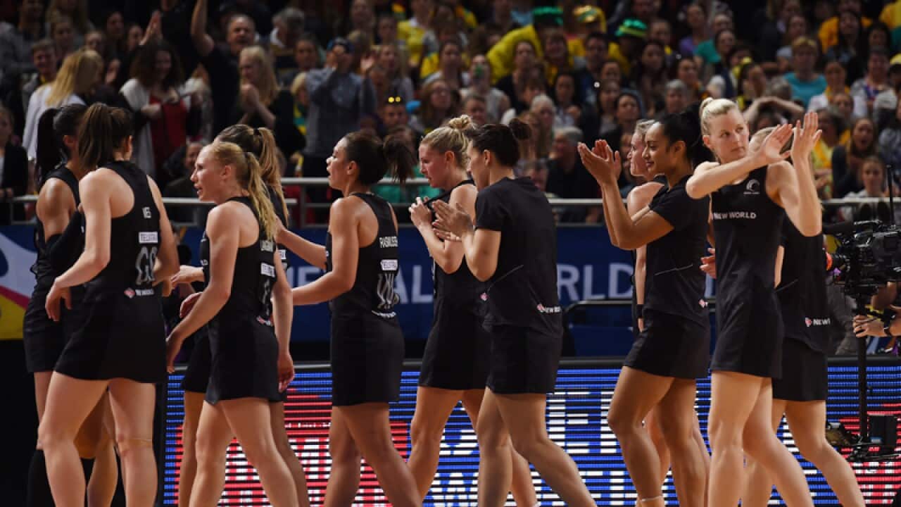 The New Zealand applaud their fans