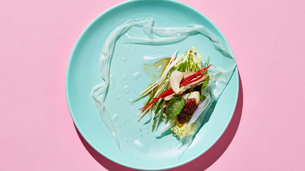 Roast duck and rice paper rolls