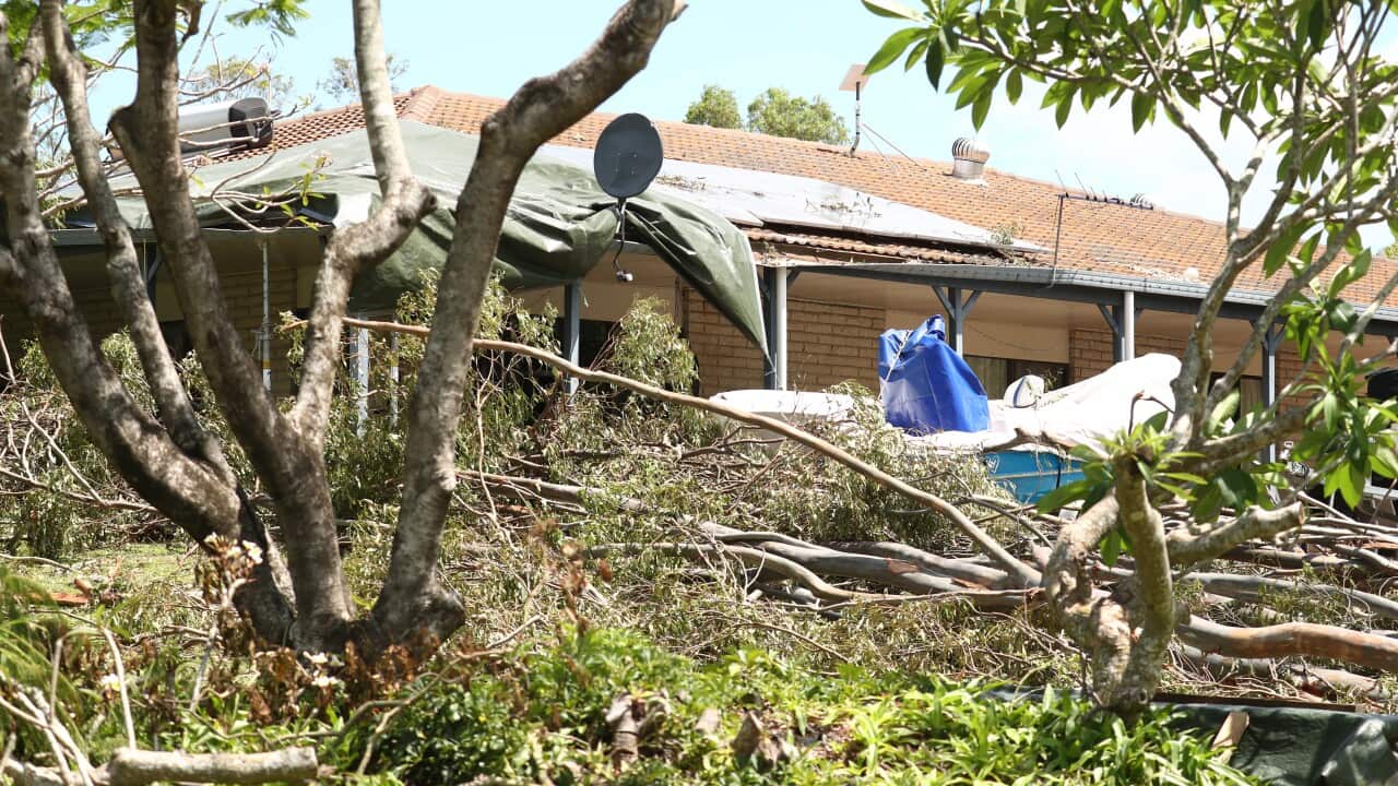 Storm damage outside a house