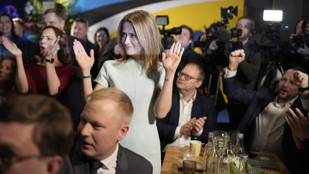 Estonian Prime Minister Kaja Kallas observes early election results