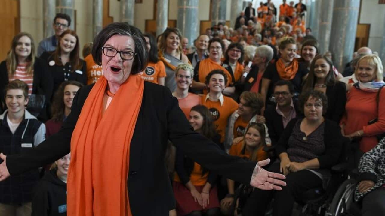 Independent Cathy McGowan with backers farewells parliament.