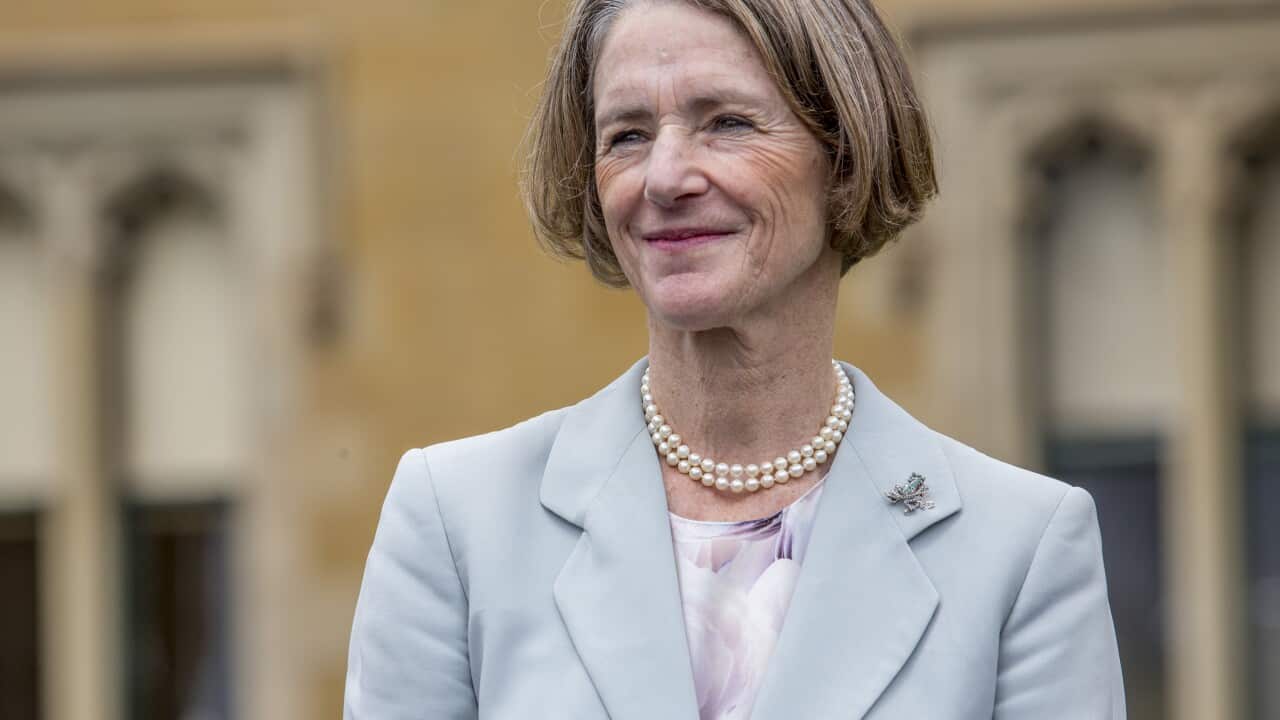 Professor Kate Warner, newly appointed as Governor of Tasmania, after the swearing in ceremony at Government House, Hobart, Tasmania, Wednesday Dec.10, 2014. (AAP Image/Rob Blakers) NO ARCHIVING