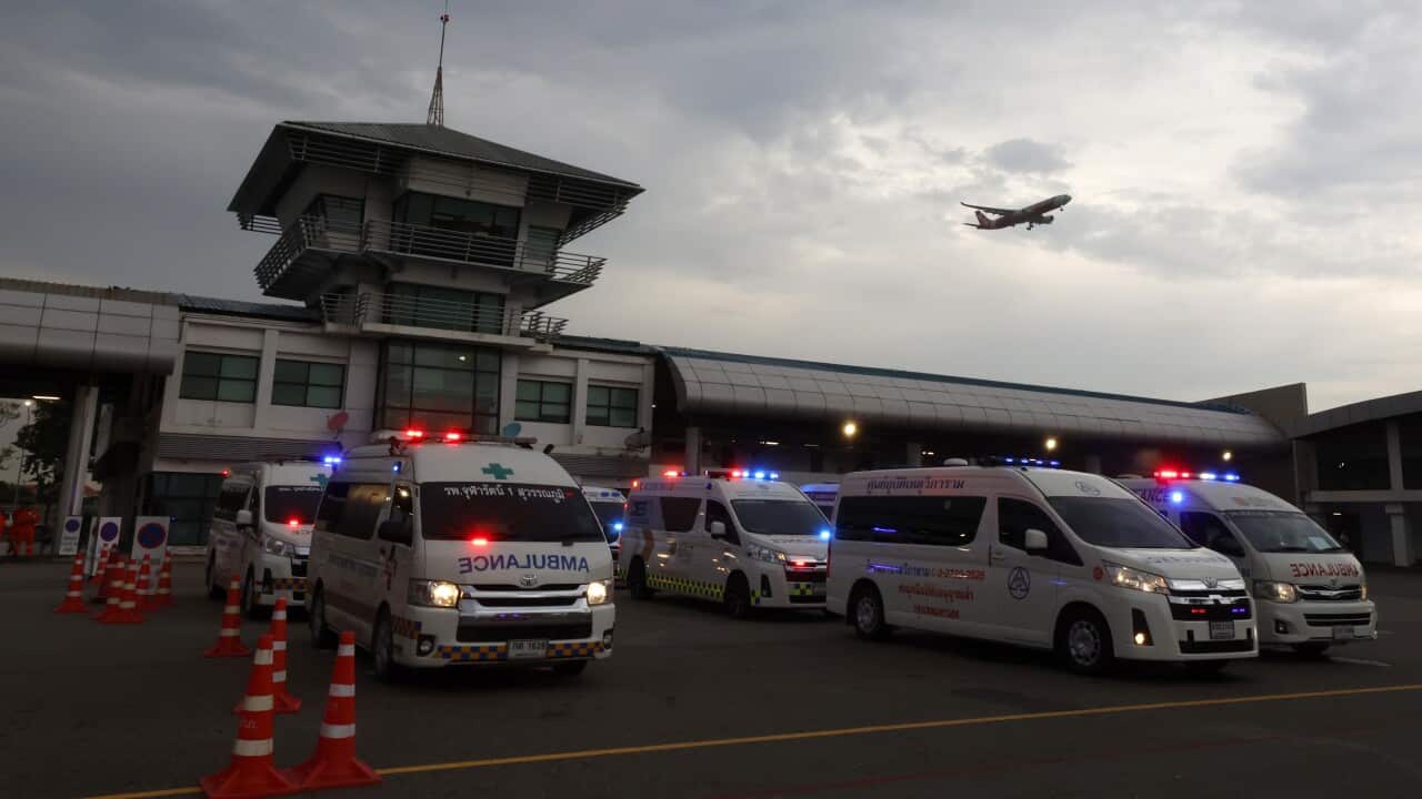 Ambulances outside an airport