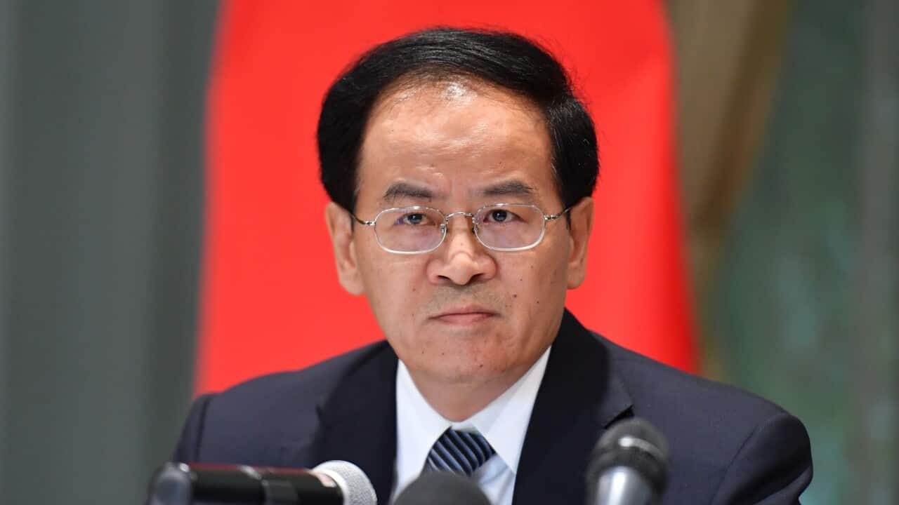 Chinas Ambassador to Australia Cheng Jingye at a press conference at his residence in Canberra.
