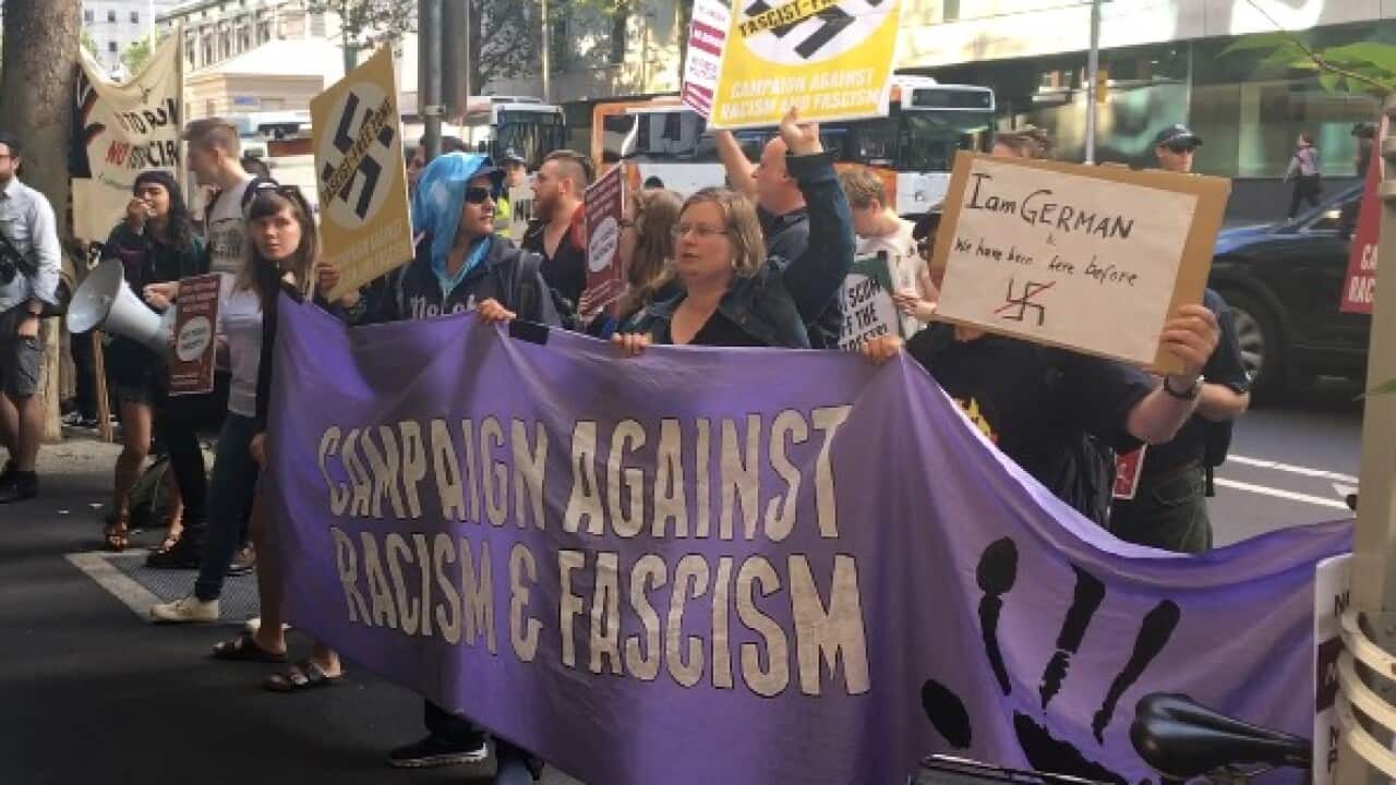 Anti-racism protestors outside Melbourne Magistrates Court