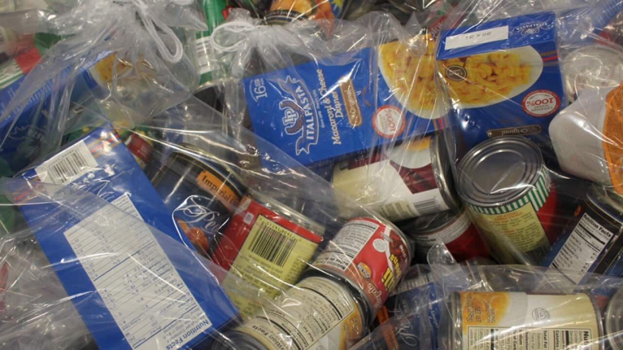 Bags of food packed by the Backpack Buddies program