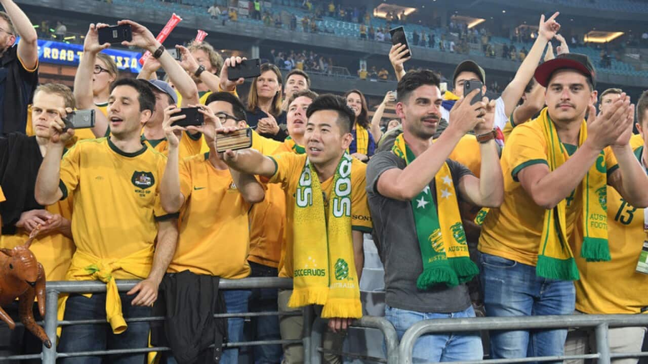 Australia's fans celebrate the Australia's victory over Honduras to qualify for the 2018 Football WorldCup in the 2018 FIFA World Cup