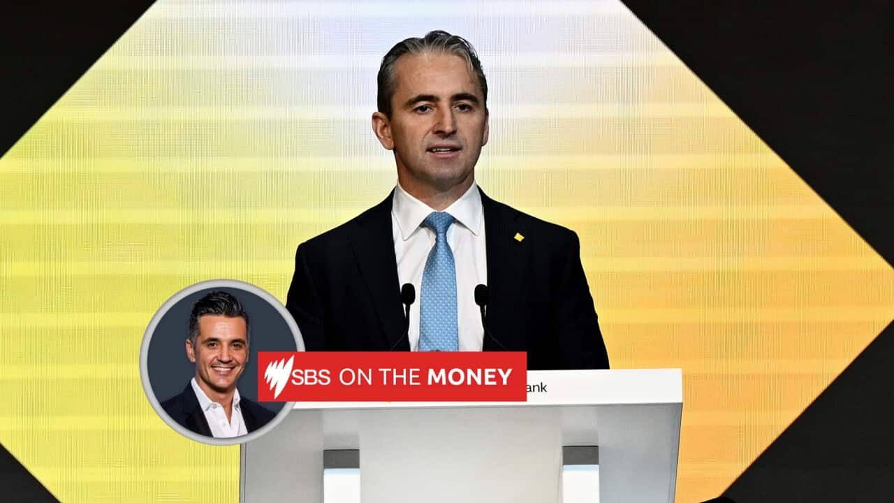 CBA CEO Matt Comyn at the lectern
