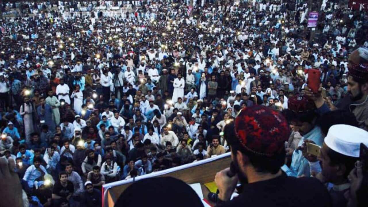 Manzoor Pashteen addressing the crowd