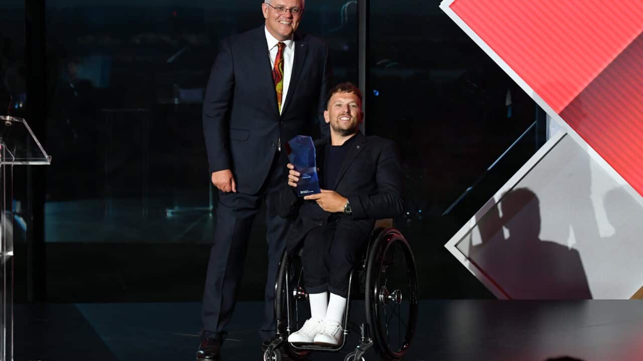 Prime Minister Scott Morrison and Australian of the Year Dylan Alcott