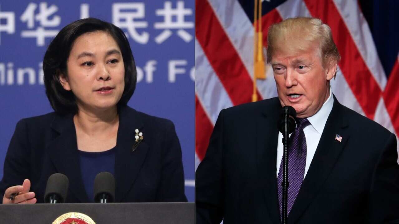 Hua Chunying, spokeswoman of China's foreign ministry, and US President Donald Trump