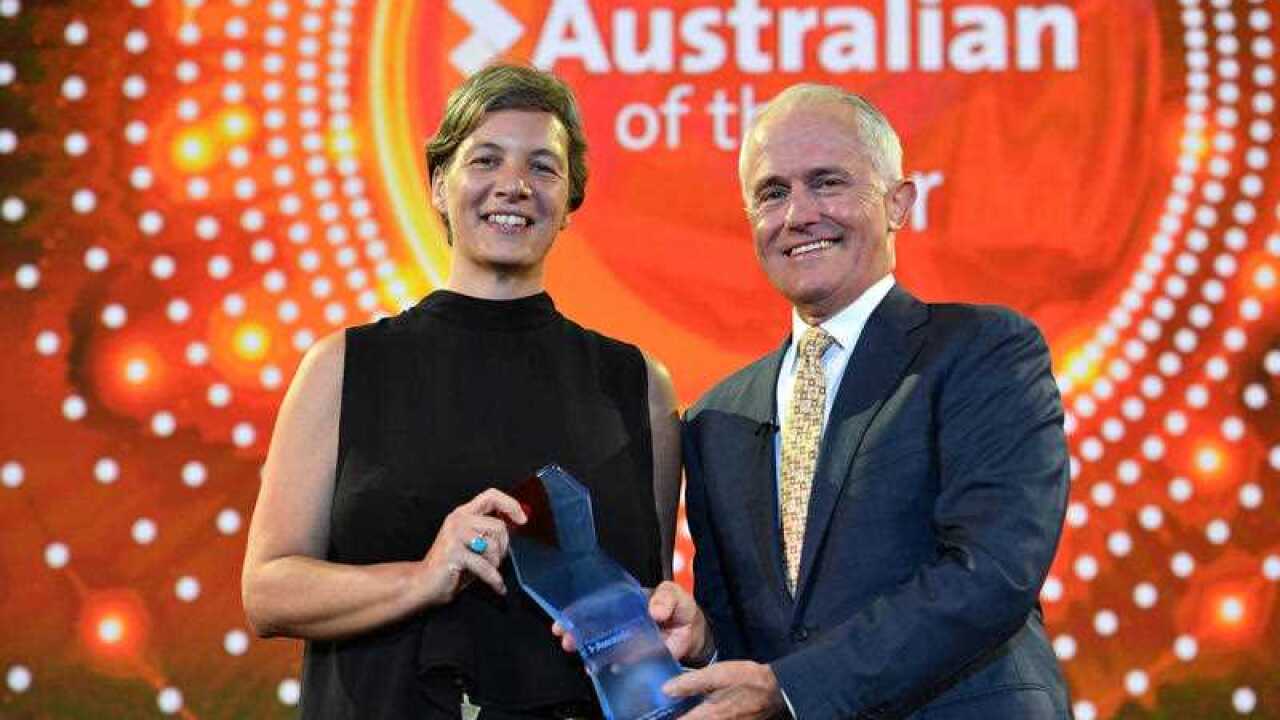 Prime Minister Malcolm Turnbull and 2018 Australian of the Year Professor Michelle Yvonne Simmons at the 2018 Australian of the Year Awards. 