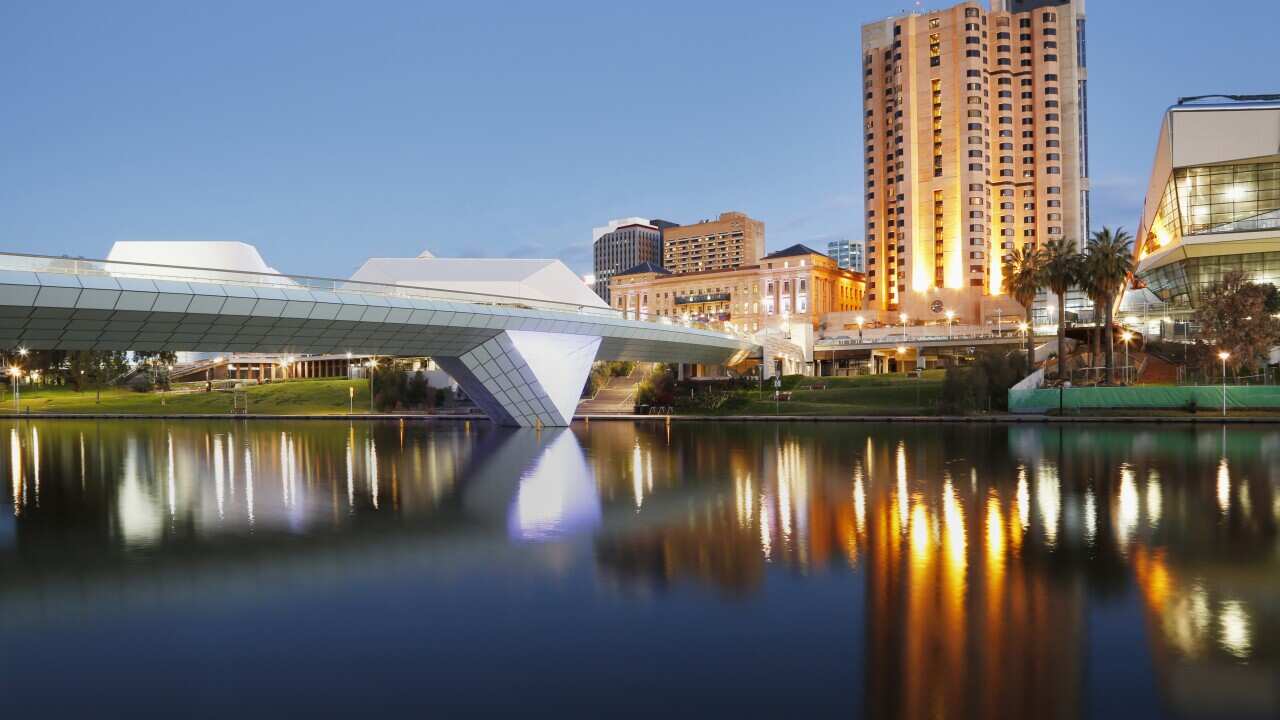 City of Adelaide. Central Business District next to the River Torrens. South Australia.