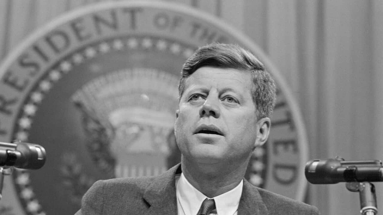 President Kennedy Speaking at Conference