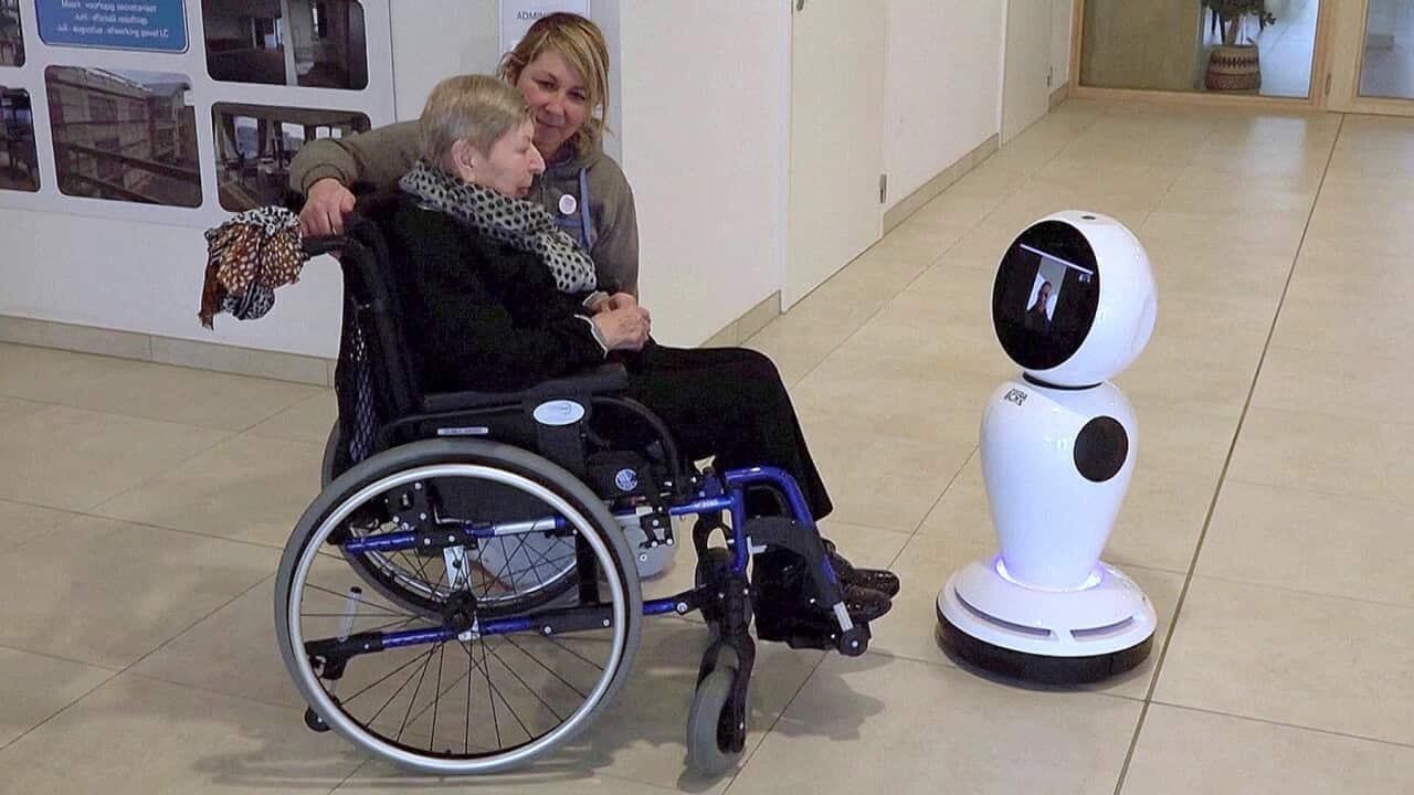 James the video-calling robot in action at a Belgian care home