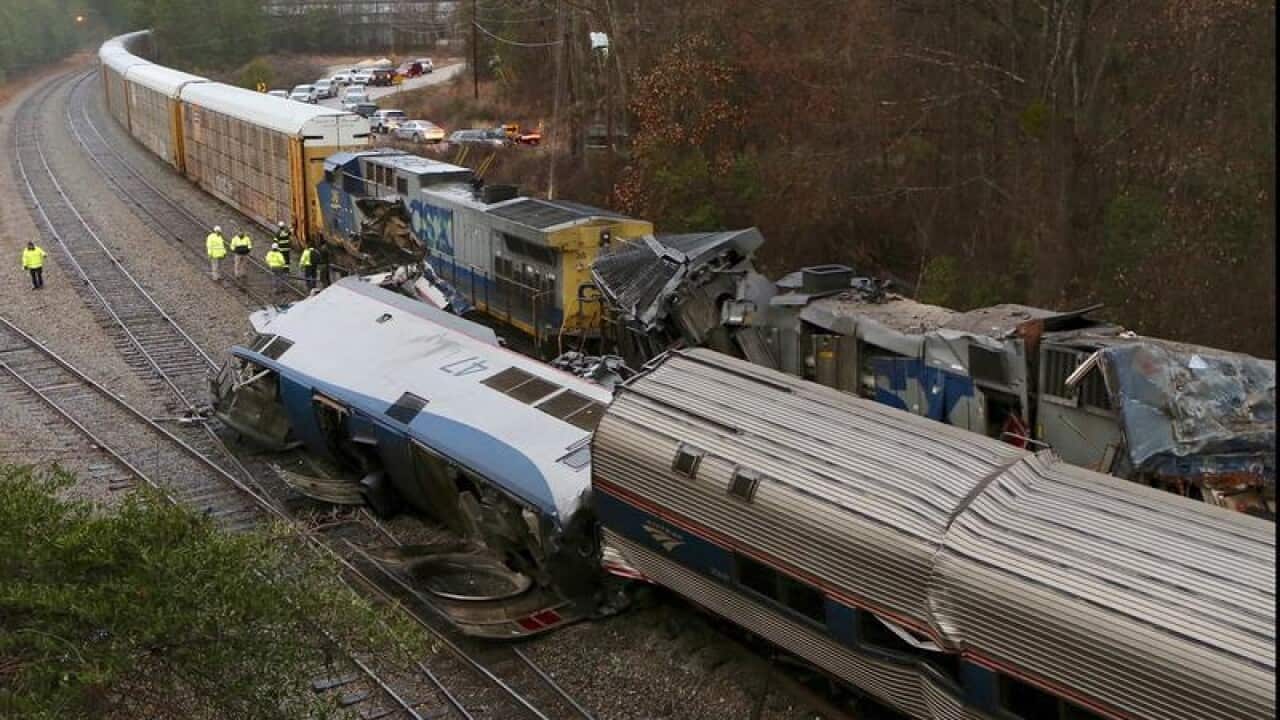 The scene of a fatal Amtrak train crash in Cayce, South Carolina