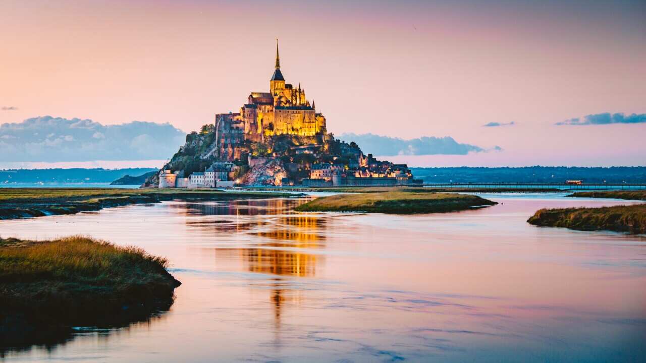 Mont Saint-Michel at twilight, Normandy, France