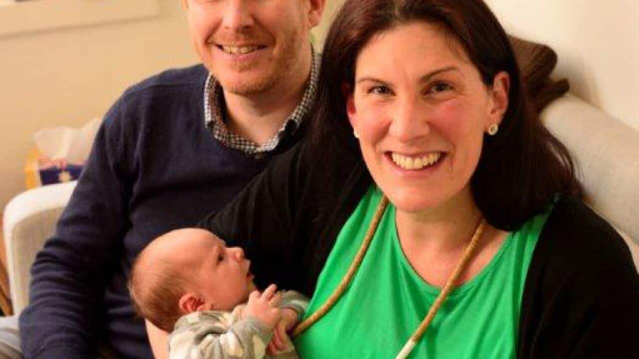 Melbourne couple Victoria and Mike with baby Benjamin used the ground-breaking genetic screening karyomapping. (Supplied)