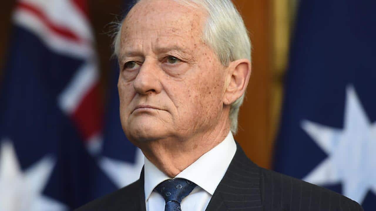 Philip Ruddock is seen during a press conference at Parliament House in Canberra, Tuesday, May 26, 2015.  (AAP Image/Lukas Coch) NO ARCHIVING