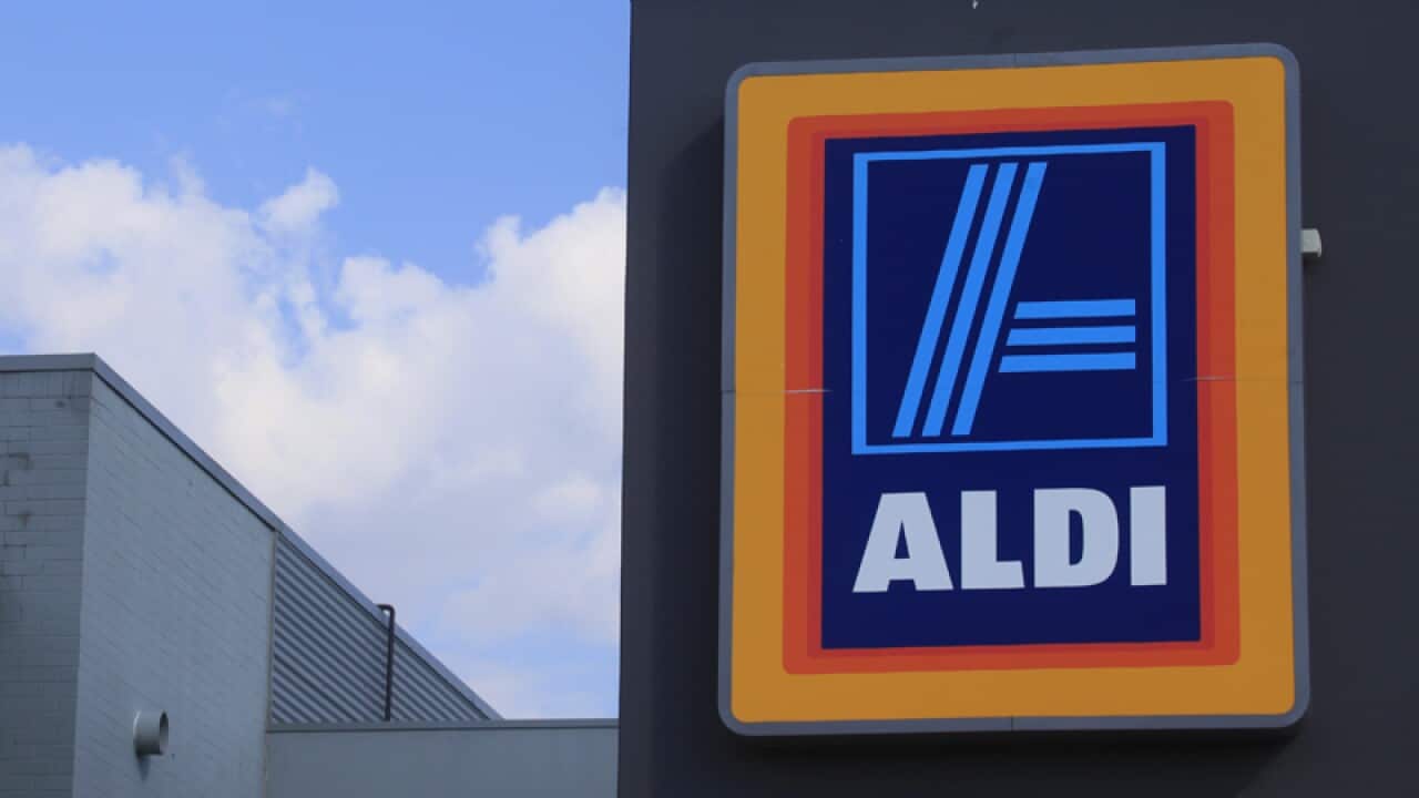 An Aldi supermarket sign is seen in Canberra
