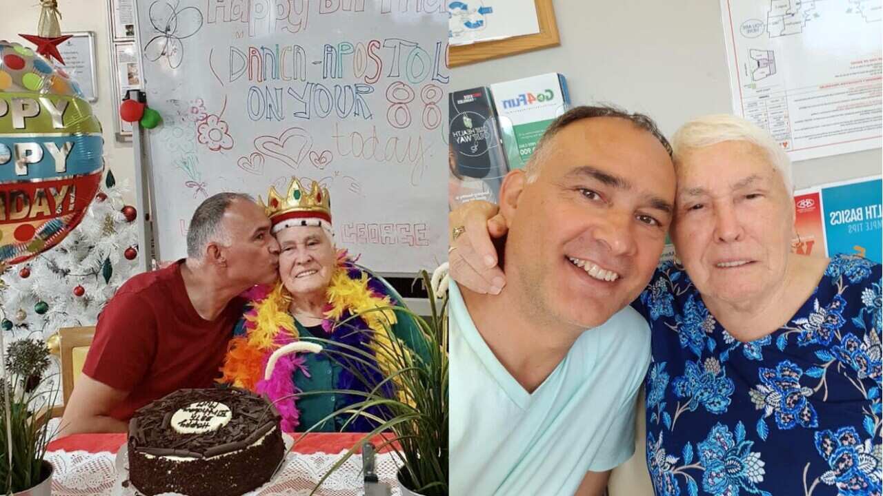 Beautiful Bond -Nick and his Mum Danica Apostolovska celebrating her 88th Birthday in St George Aged Care in Sydney in 2019