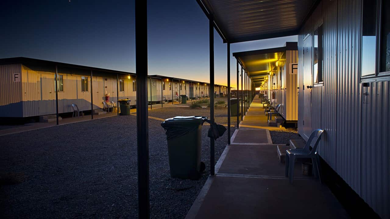 Mine workers' accommodation in regional Australia at dusk.