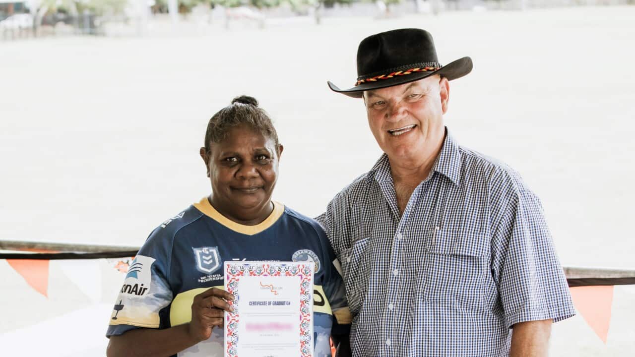  Jack Beetson (right) with Literacy for Life Foundation graduate, Evelyn O'Burns,