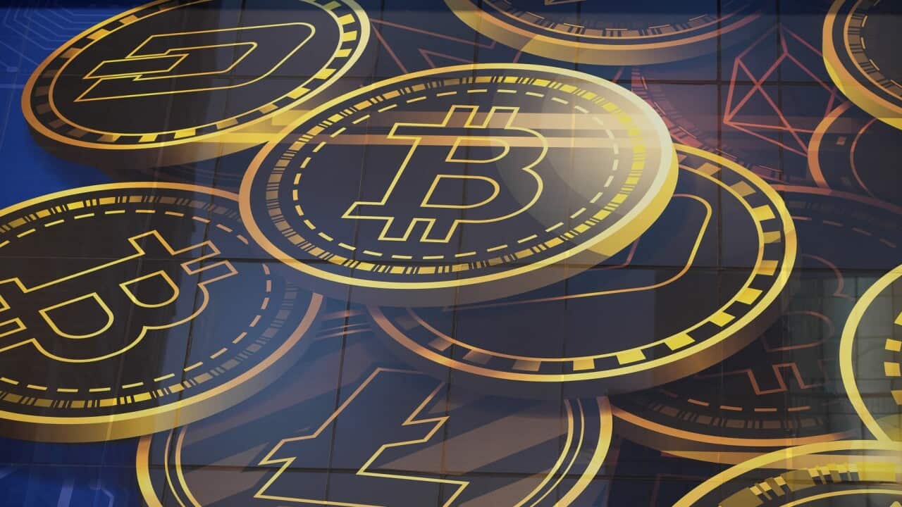 An advertisement for Bitcoin, one of the cryptocurrencies