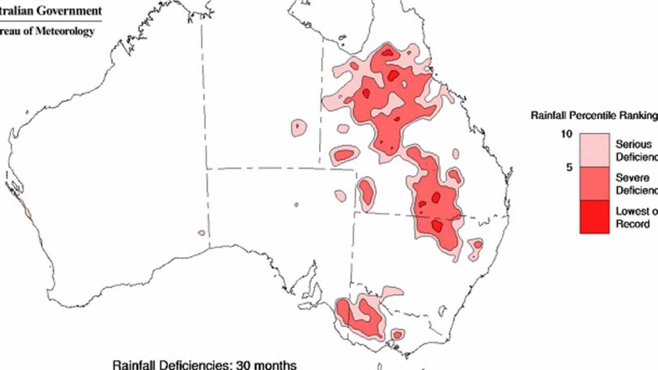 A Bureau of Meteorology map of rainfall deficiencies