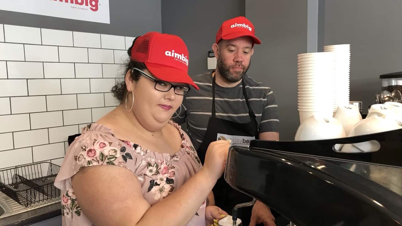 Bianca Ward (L) and Andrew Kenny (R) are training to be baristas