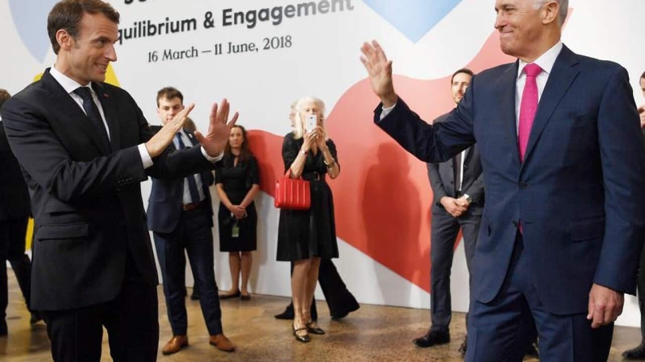 French President Emmanuel Macron with Prime Minister Malcolm Turnbull.