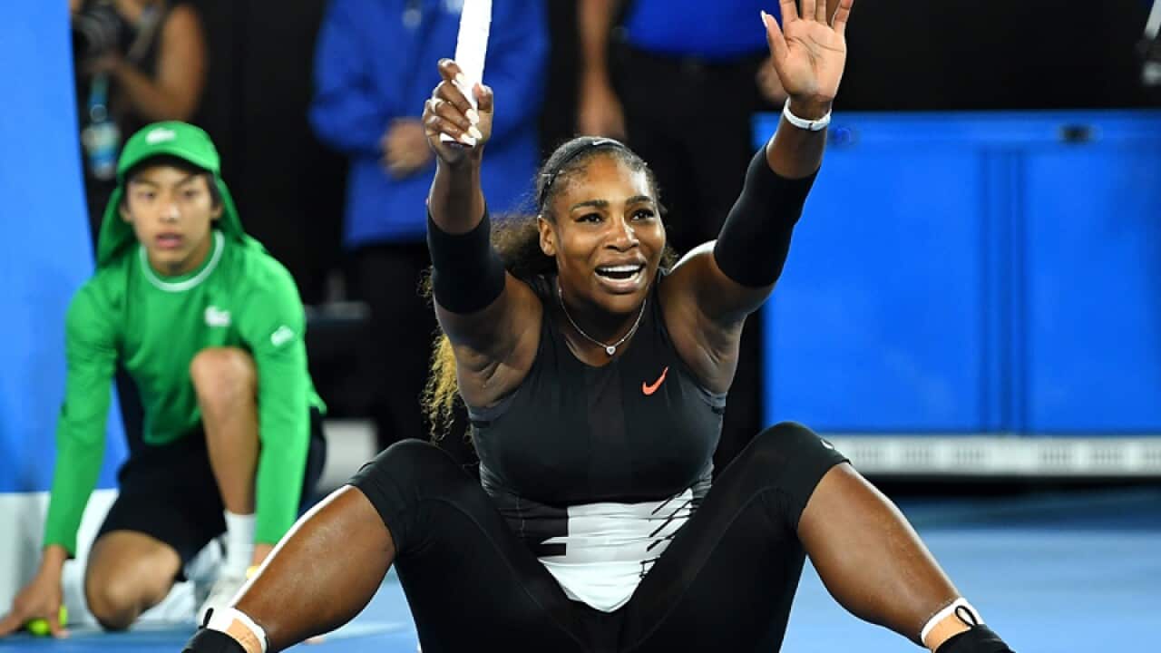 Serena Williams celebrates her win against Venus Williams