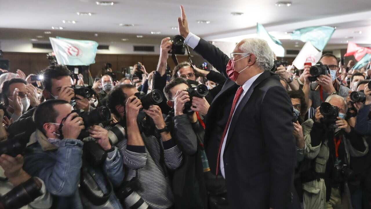 Portugal’s Prime Minister António Costa celebrates election victory in Lisbon.