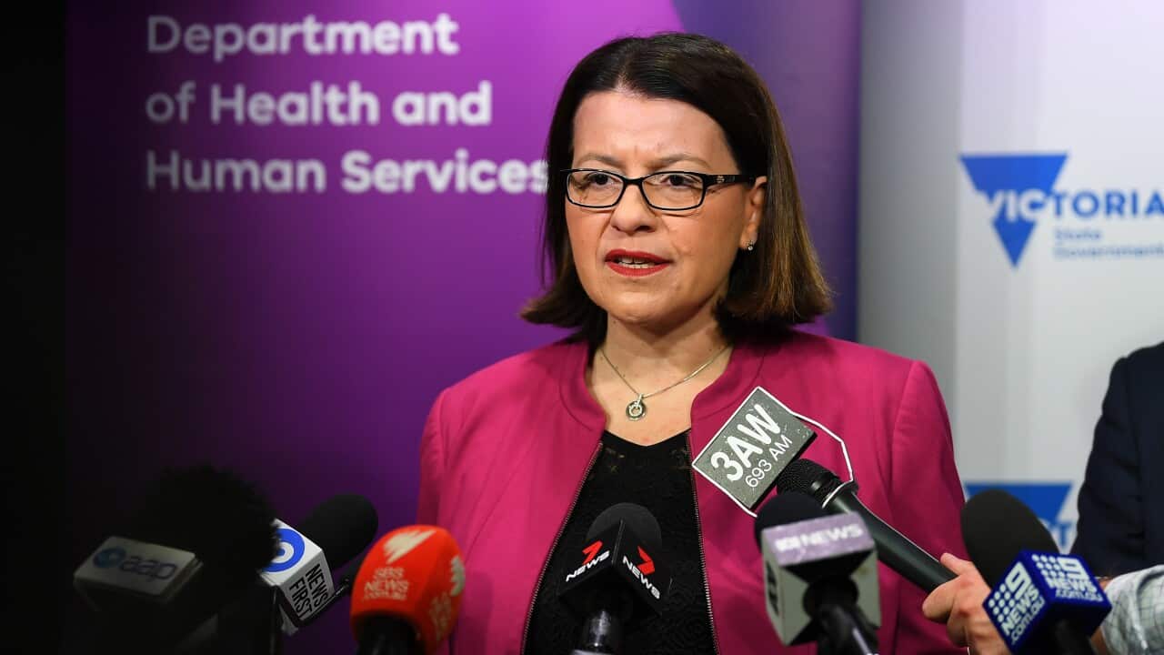 Victorian Health Minister Jenny Mikakos speaks to media during a press conference at the Department of Health and Human Services offices in Melbourne, Monday, March 2, 2020. An update has been provided Corona Virus. (AAP Image/James Ross) NO ARCHIVING